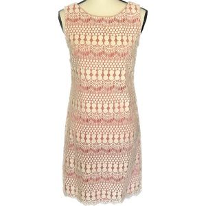 Eliza J Coral and Cream Crochet Shift Dress.
